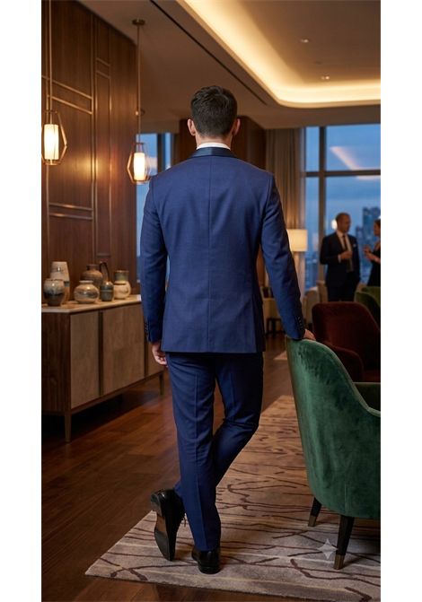 Abito Smoking Doppiopetto Blu Navy con Rever Sciallato in Raso PAOLONI | Abiti | 2810A498C 20120188